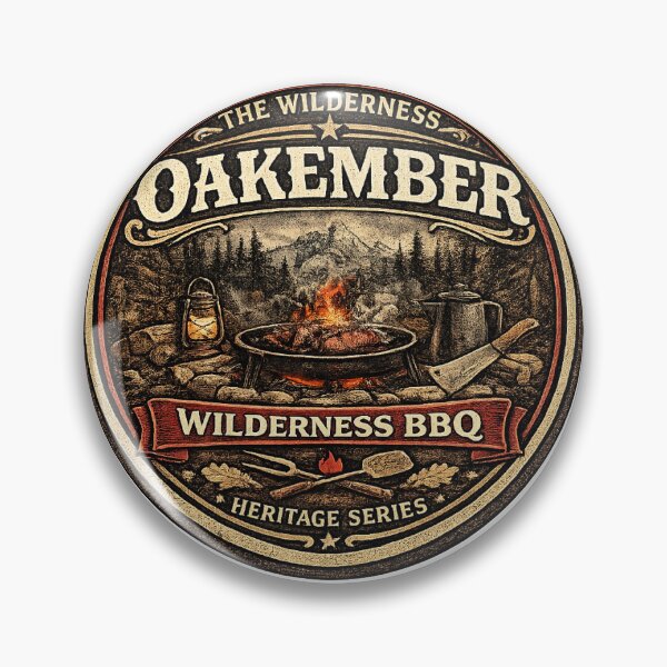 Item preview, OakEmber Wilderness BBQ | Heritage Series | Vintage Outdoor BBQ Badge designed and sold by OakEmber.