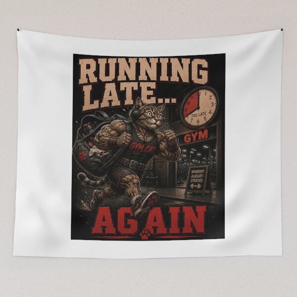 Item preview, Running Late Again Funny Gym Cat Vintage Fitness Muscle Tee Gift designed and sold by Digistore1221.