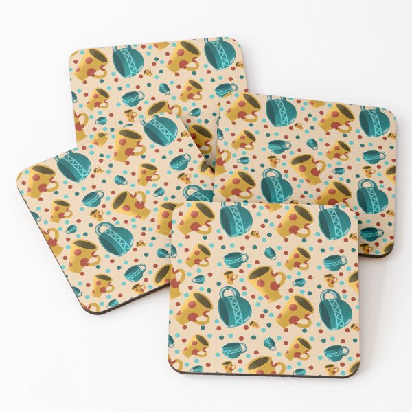 Item preview, Retro Teal & Yellow Mugs seamless pattern/ Cosy Kitchen Art designed and sold by RuwaDesignArt.