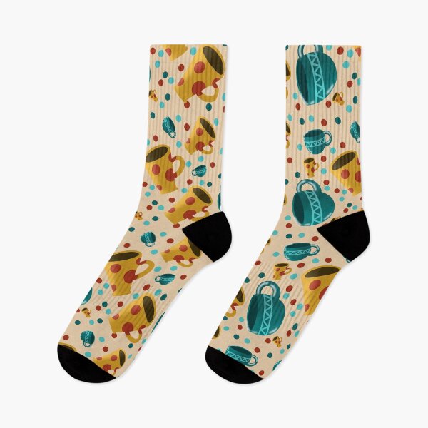 Item preview, Retro Teal & Yellow Mugs seamless pattern/ Cosy Kitchen Art designed and sold by RuwaDesignArt.