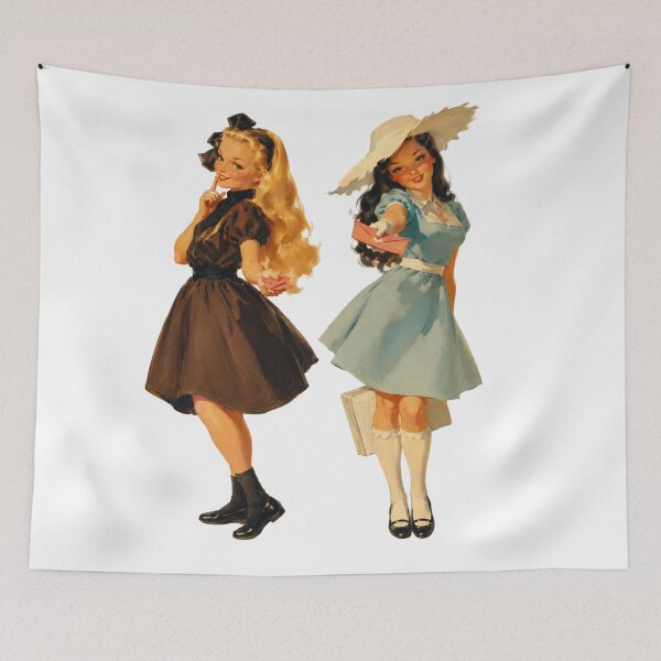 Item preview, Vintage Pen Pal Pin-Up Duo | Original Retro Letter Girls Illustration designed and sold by Cosplayvintage.