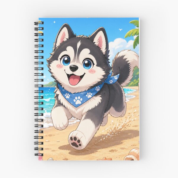Item preview, Happy Husky Running on a Sunny Beach – Kawaii Dog Art designed and sold by alw951.