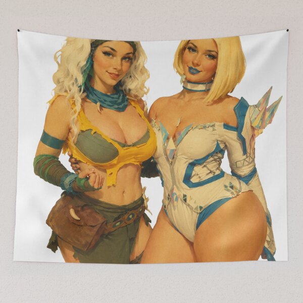 Item preview, Fantasy Heroine Duo Pin-Up | Original Retro Cosplay Inspired by Comic Legends designed and sold by Cosplayvintage.