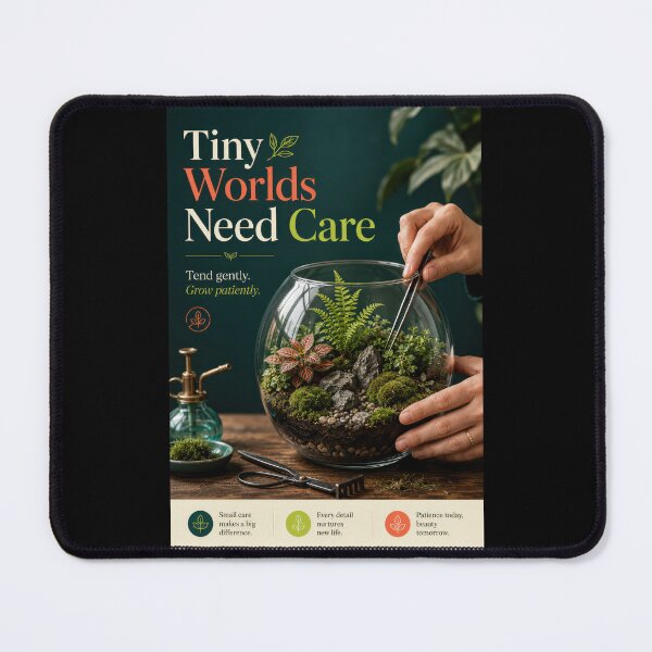 Item preview, Tiny Worlds Need Care – Terrarium Gardening Poster  designed and sold by Sketchlegacy.