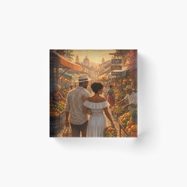 Item preview, Latin Village Market Couple – Colorful Caribbean Slow Living Art – Anniversary Gift for Couples designed and sold by QuietWallStudio.