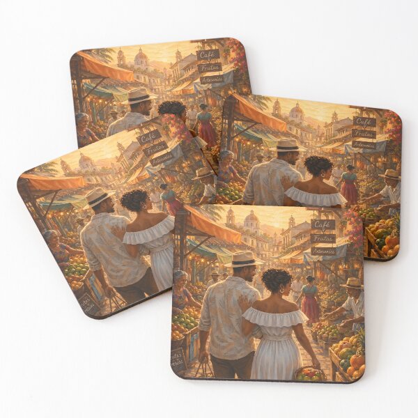 Item preview, Latin Village Market Couple – Colorful Caribbean Slow Living Art – Anniversary Gift for Couples designed and sold by QuietWallStudio.