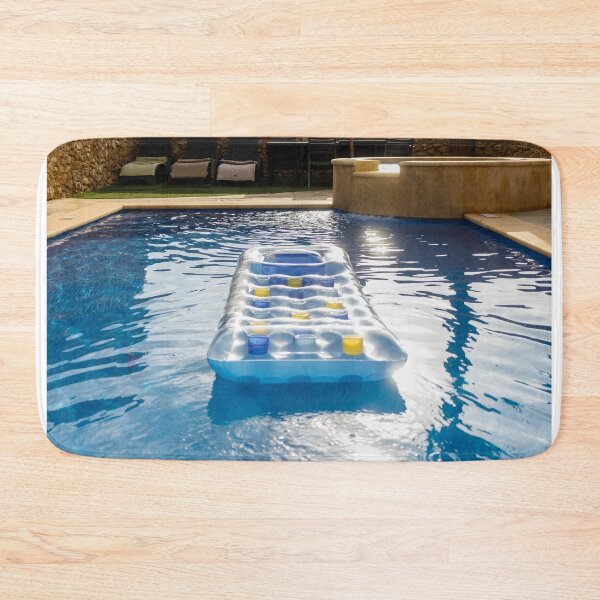 Item preview, Clear Inflatable Pool Float With Yellow And Blue Cup Holders Floating On Bright Blue Water designed and sold by Nmallia.
