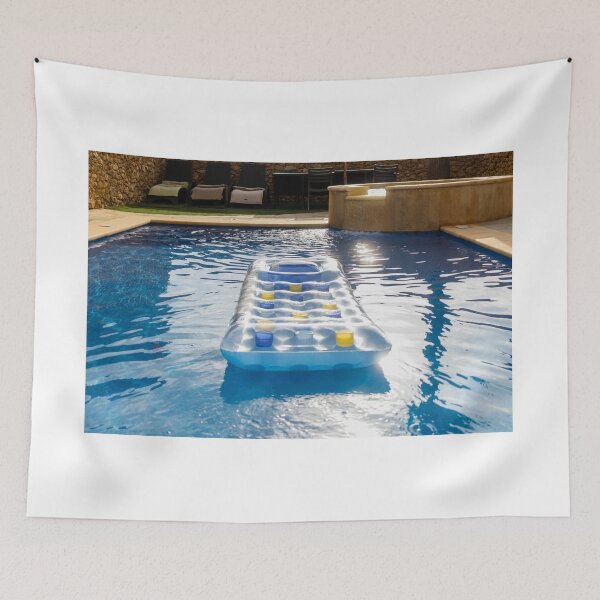 Item preview, Clear Inflatable Pool Float With Yellow And Blue Cup Holders Floating On Bright Blue Water designed and sold by Nmallia.