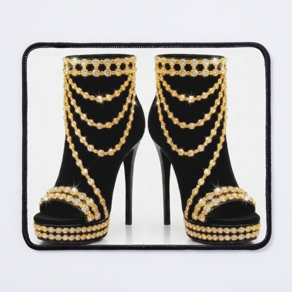 Item preview, Luxurious, Glamorous Gold Chain-Draped Black High Heels designed and sold by Trans4med.