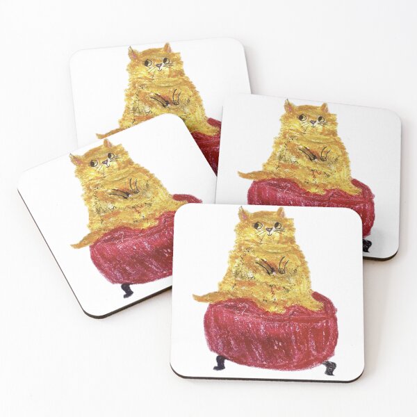 Item preview, Fluffy Ginger Cat Sitting on a Red Ottoman designed and sold by MagicYana.