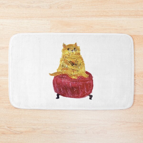 Item preview, Fluffy Ginger Cat Sitting on a Red Ottoman designed and sold by MagicYana.