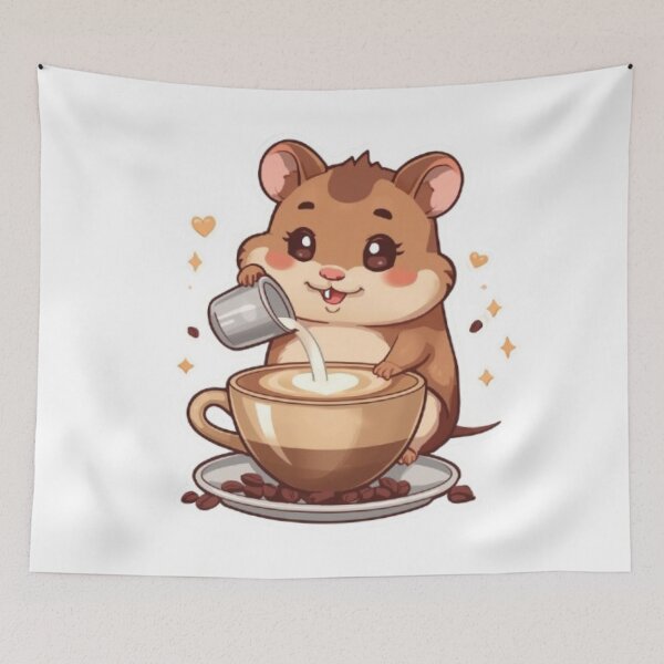 Item preview, Lindo arte latte de hámster con café | Diseño acogedor de cafetería kawaii designed and sold by Stylestickers55.