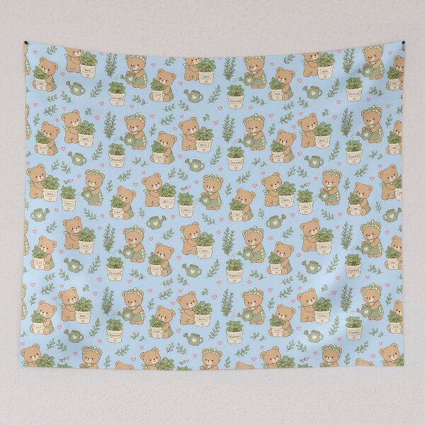 Item preview, Teddy Bear Herb Garden Kawaii Pattern designed and sold by Soft Berry Studio.