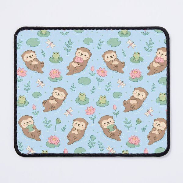 Item preview, Otter Lotus Garden Kawaii Pattern designed and sold by Soft Berry Studio.