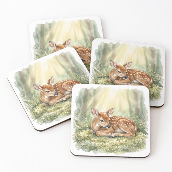 Item preview, Peaceful Watercolor Fawn in Dappled Forest Glade designed and sold by 0Zetgest.