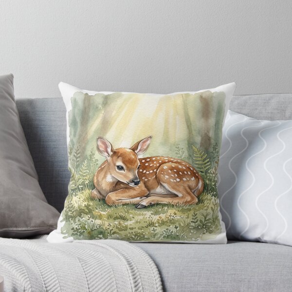 Item preview, Peaceful Watercolor Fawn in Dappled Forest Glade designed and sold by 0Zetgest.