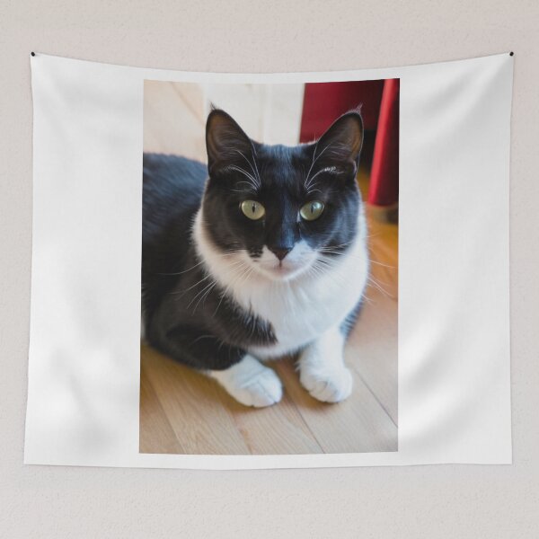 Item preview, Animals - Bicolor Tuxedo Cat, Feline Portrait with Intense Yellow-Green Eyes designed and sold by World-Pets.