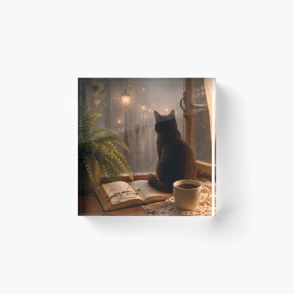 Item preview, Cozy Rainy Night Black Cat | Atmospheric Lo-Fi Aesthetic Art designed and sold by Moodprint5.