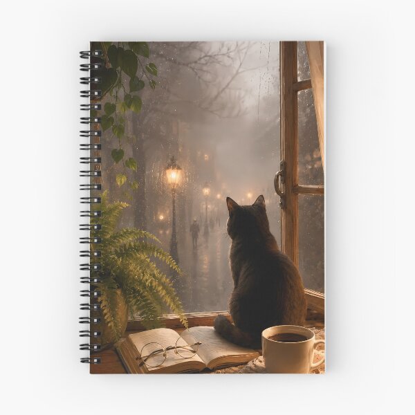 Item preview, Cozy Rainy Night Black Cat | Atmospheric Lo-Fi Aesthetic Art designed and sold by Moodprint5.