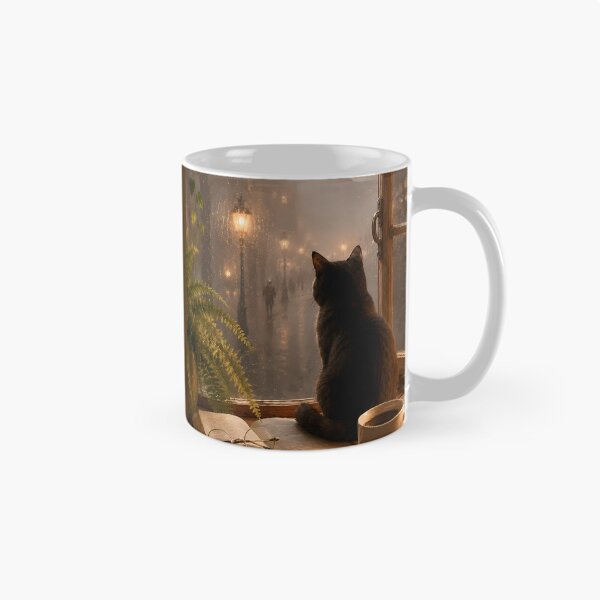 Item preview, Cozy Rainy Night Black Cat | Atmospheric Lo-Fi Aesthetic Art designed and sold by Moodprint5.