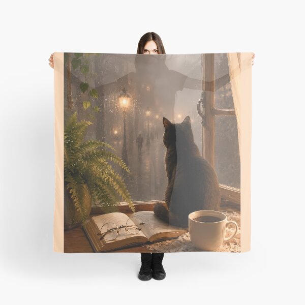 Item preview, Cozy Rainy Night Black Cat | Atmospheric Lo-Fi Aesthetic Art designed and sold by Moodprint5.