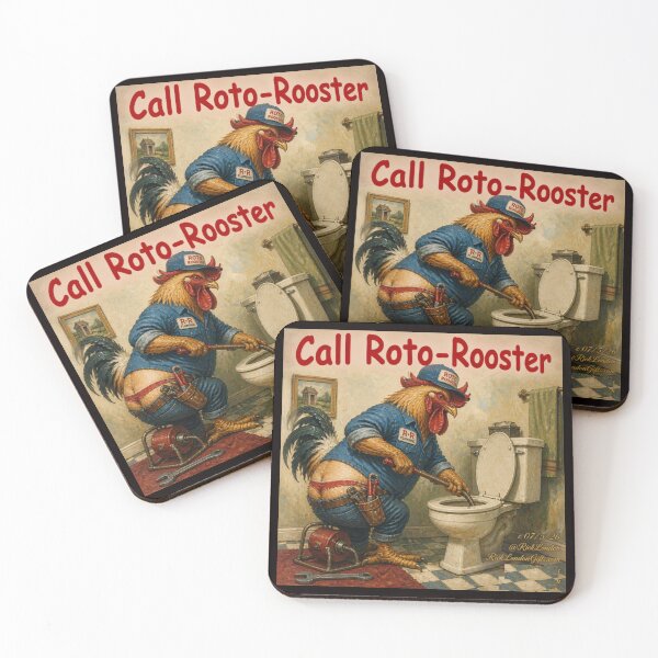 Artikelvorschau, Roto-Rooster Klempner-Cartoon – Badezimmerhumor entworfen und verkauft von Rick London Gifts.