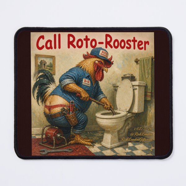 Artikelvorschau, Roto-Rooster Klempner-Cartoon – Badezimmerhumor entworfen und verkauft von Rick London Gifts.