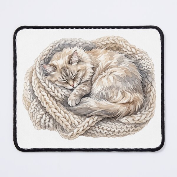 Item preview, Monochromatic Watercolor Long-Haired Cat Nestled in Chunky Knit designed and sold by 0Zetgest.
