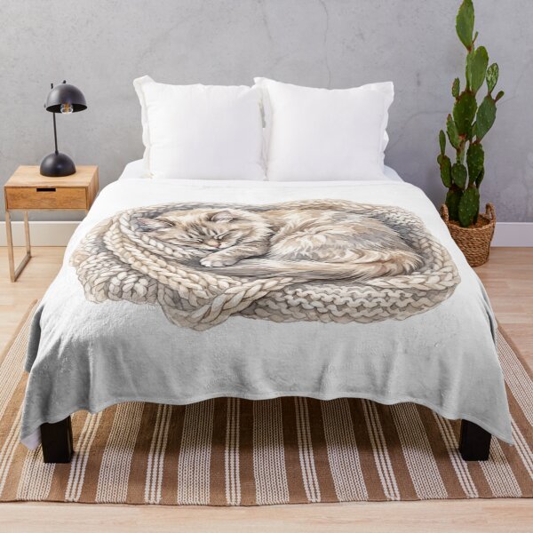 Item preview, Monochromatic Watercolor Long-Haired Cat Nestled in Chunky Knit designed and sold by 0Zetgest.
