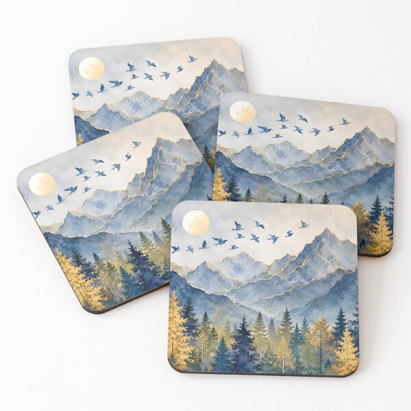 Item preview, Golden Mountain Peaks Watercolor Landscape designed and sold by trendspatterns.