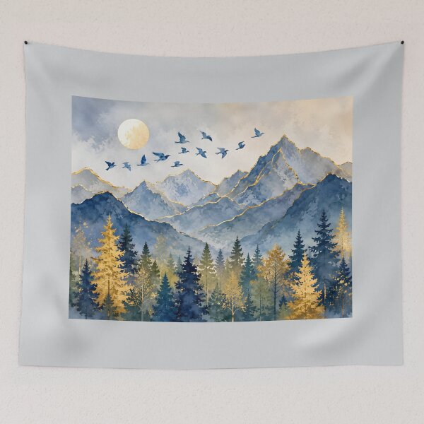 Item preview, Golden Mountain Peaks Watercolor Landscape designed and sold by trendspatterns.