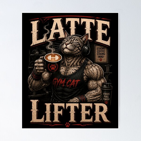 Item preview, Latte Lifter Funny Gym Cat Coffee Vintage Fitness Gift designed and sold by Digistore1221.