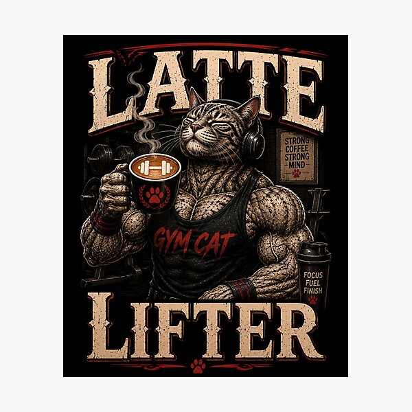 Item preview, Latte Lifter Funny Gym Cat Coffee Vintage Fitness Gift designed and sold by Digistore1221.
