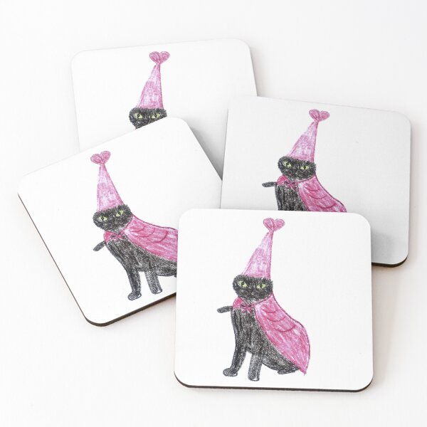 Item preview, Cute Black Cat Fairy Wizard in Pink Cape Crayon Art designed and sold by MagicYana.
