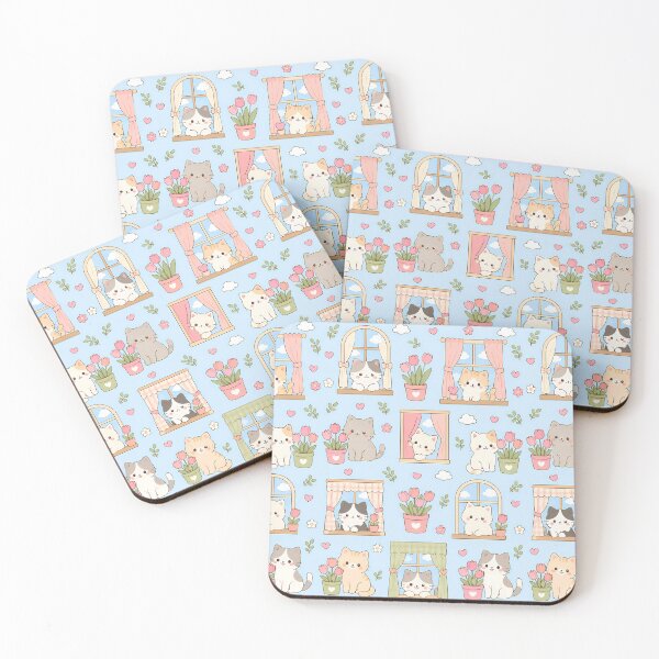 Item preview, Cozy Cat Tulip Window Kawaii Pattern designed and sold by Soft Berry Studio.