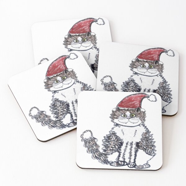 Item preview, Funny Christmas Cat in Santa Hat Whimsical Crayon Art designed and sold by MagicYana.