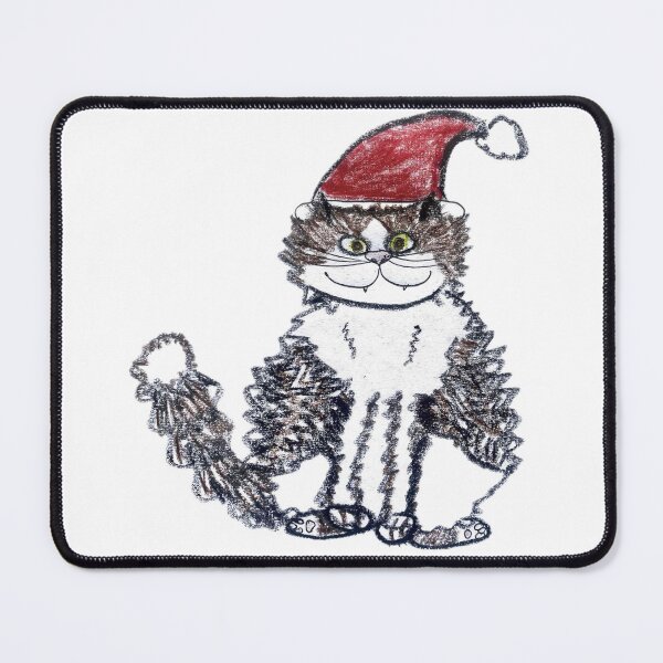 Item preview, Funny Christmas Cat in Santa Hat Whimsical Crayon Art designed and sold by MagicYana.