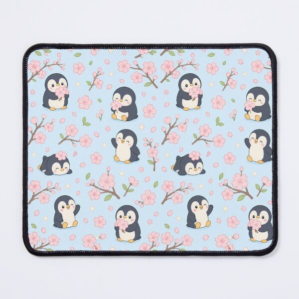 Item preview, Penguin Cherry Blossom Garden Kawaii Pattern designed and sold by Soft Berry Studio.
