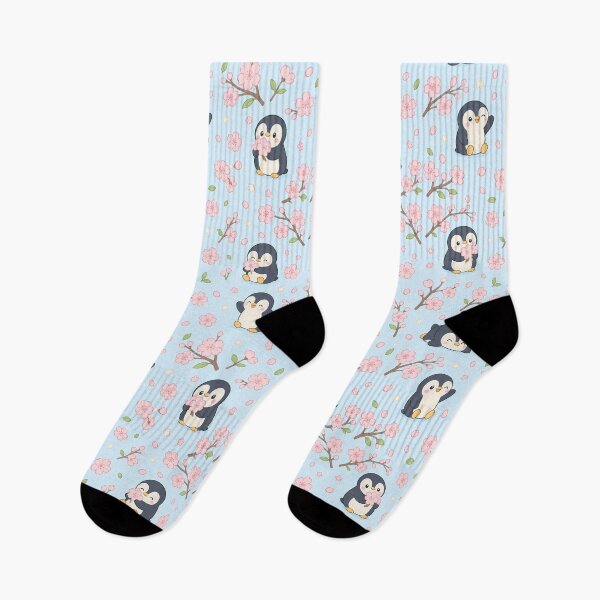 Item preview, Penguin Cherry Blossom Garden Kawaii Pattern designed and sold by Soft Berry Studio.