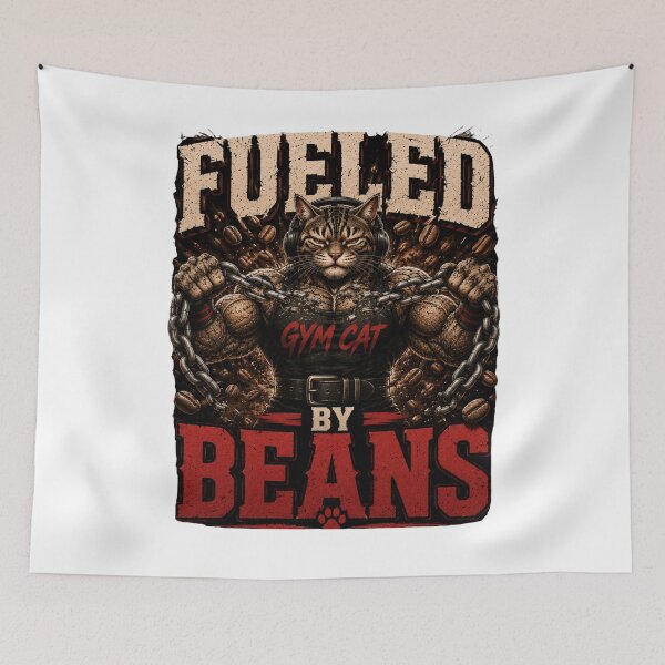 Item preview, Fueled by Beans Funny Gym Cat Coffee Vintage Fitness Gift designed and sold by Digistore1221.