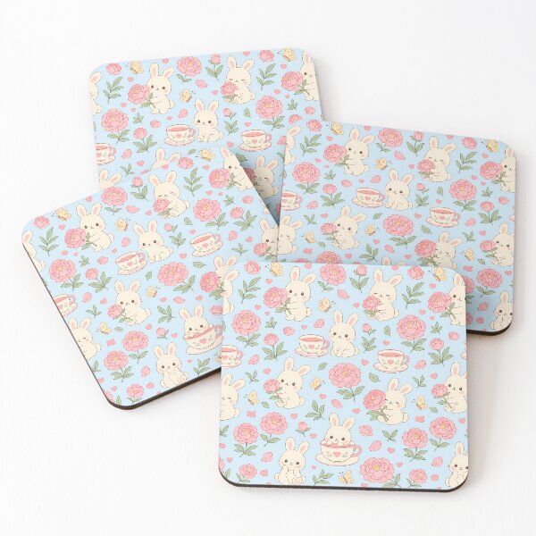 Item preview, Bunny Pink Tea Garden Kawaii Pattern designed and sold by Soft Berry Studio.