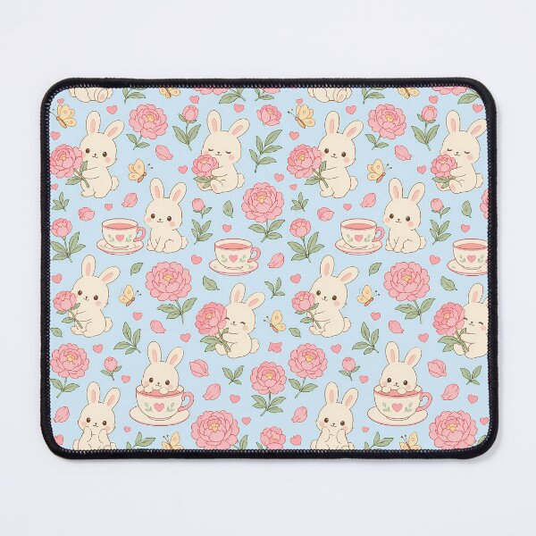 Item preview, Bunny Pink Tea Garden Kawaii Pattern designed and sold by Soft Berry Studio.