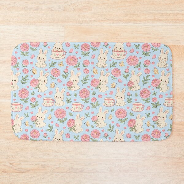 Item preview, Bunny Pink Tea Garden Kawaii Pattern designed and sold by Soft Berry Studio.