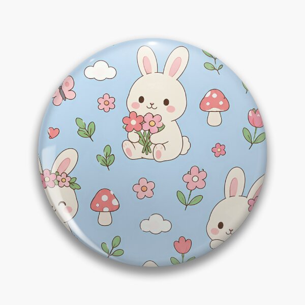 Item preview, Bunny Mushroom Flower Field Kawaii Pattern designed and sold by Soft Berry Studio.