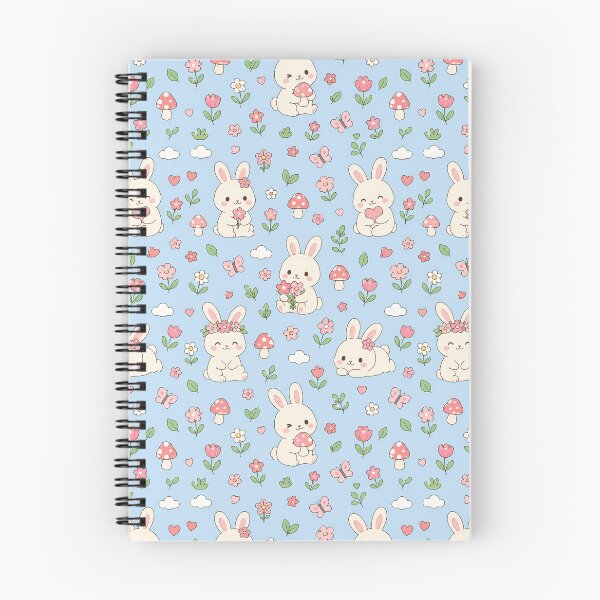 Item preview, Bunny Mushroom Flower Field Kawaii Pattern designed and sold by Soft Berry Studio.