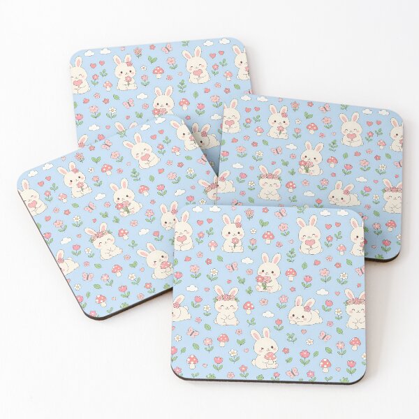 Item preview, Bunny Mushroom Flower Field Kawaii Pattern designed and sold by Soft Berry Studio.