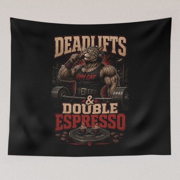 Item preview, Deadlifts and Double Espresso Funny Gym Cat Vintage Coffee Fitness designed and sold by Digistore1221.