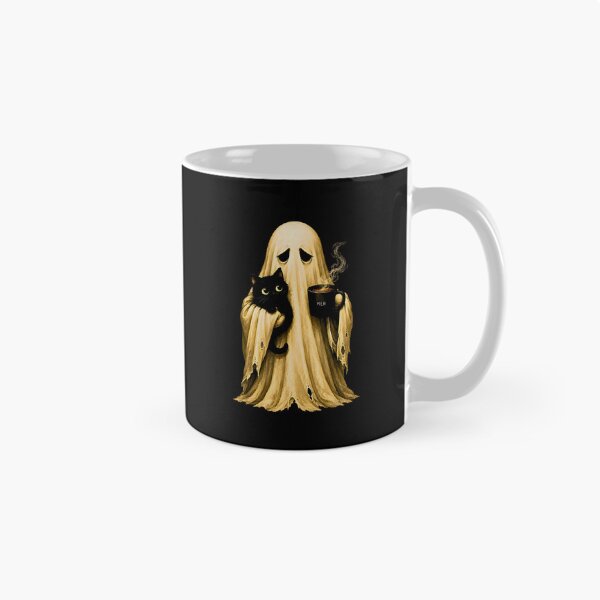 Item preview, Cute Spooky Ghost Holding Black Cat and Meh Coffee Mug  designed and sold by Rahamkshop.