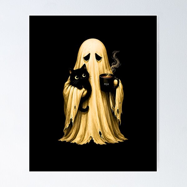 Item preview, Cute Spooky Ghost Holding Black Cat and Meh Coffee Mug  designed and sold by Rahamkshop.