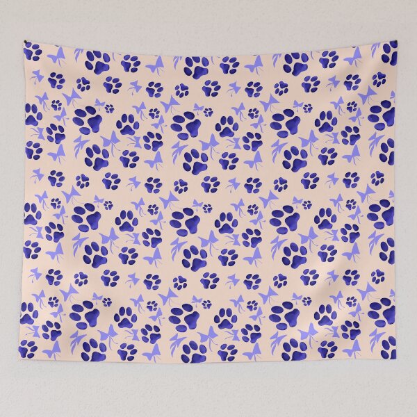 Item preview, Blue paw Prints  with Bows seamless pattern  designed and sold by RuwaDesignArt.